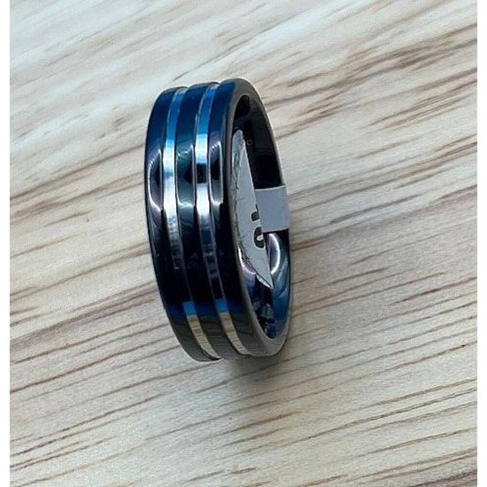 Titanium Men's Ring - Black with 2 Silver Rings Size 12 Biker Goth